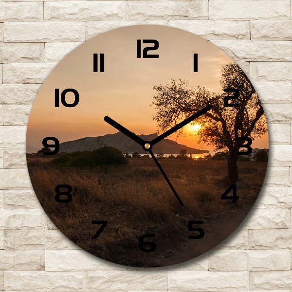 Round clock glass Sunset