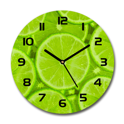 Round glass clock Lime