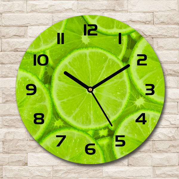 Round glass clock Lime