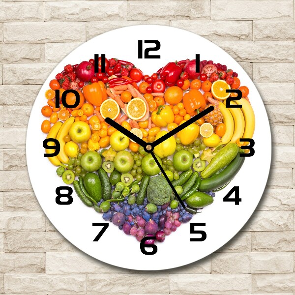 Round glass clock Vegetable heart