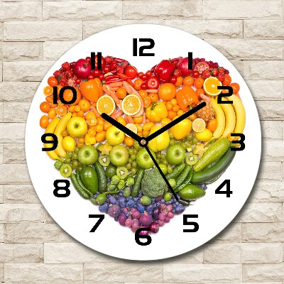 Round glass clock Vegetable heart