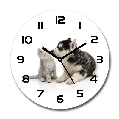 Round clock glass Dog and cat