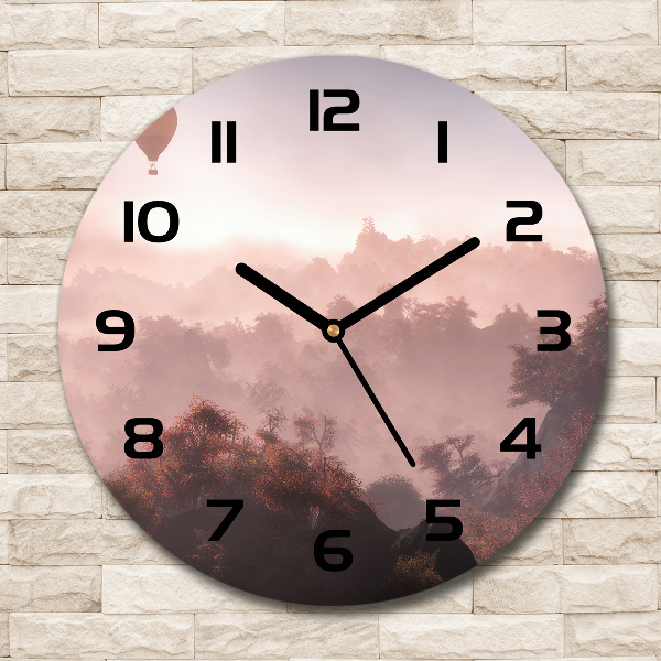 Round wall clock Balloon above the forest