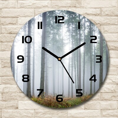 Round glass clock Fog in the forest