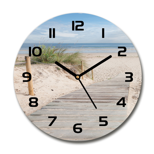 Round glass wall clock Beach