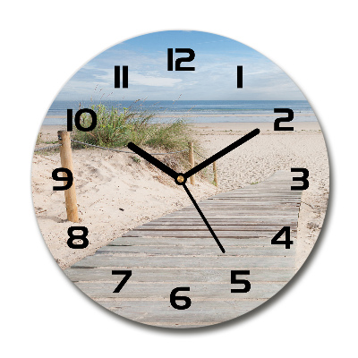 Round glass wall clock Beach