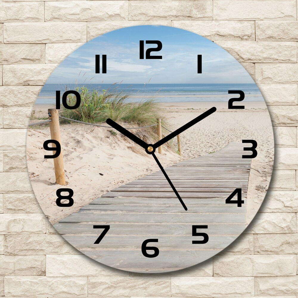 Round glass wall clock Beach