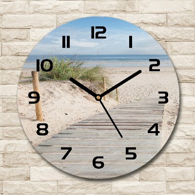 Round glass wall clock Beach