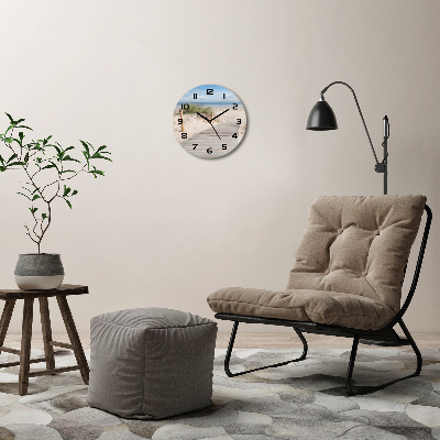 Round glass wall clock Beach