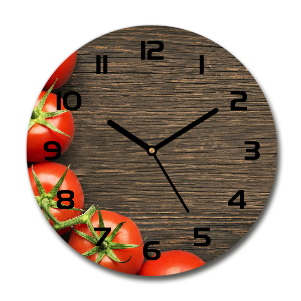 Round wall clock Tomatoes on wood