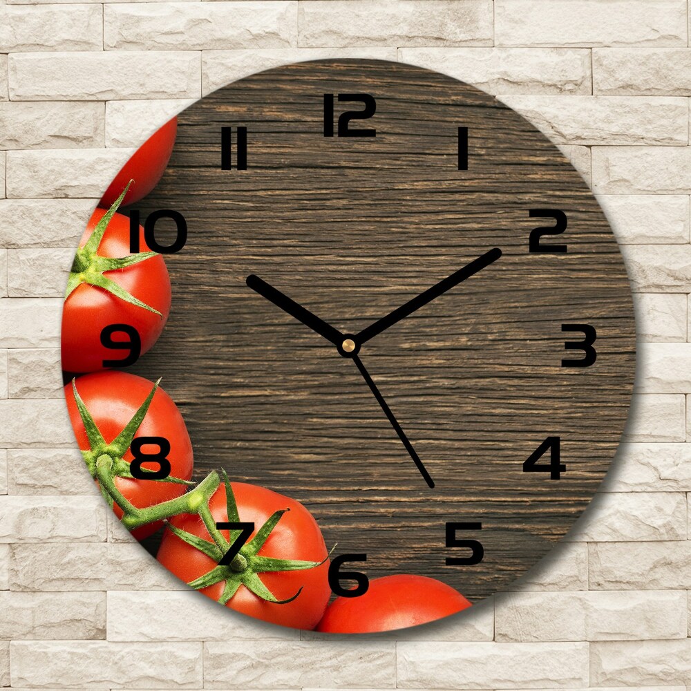 Round wall clock Tomatoes on wood