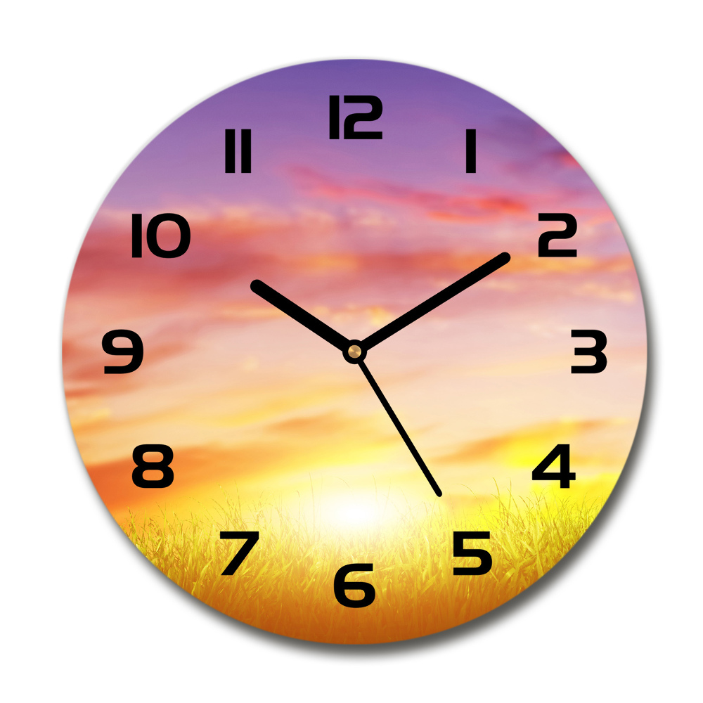 Round glass wall clock Sunset