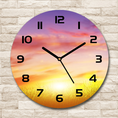 Round glass wall clock Sunset