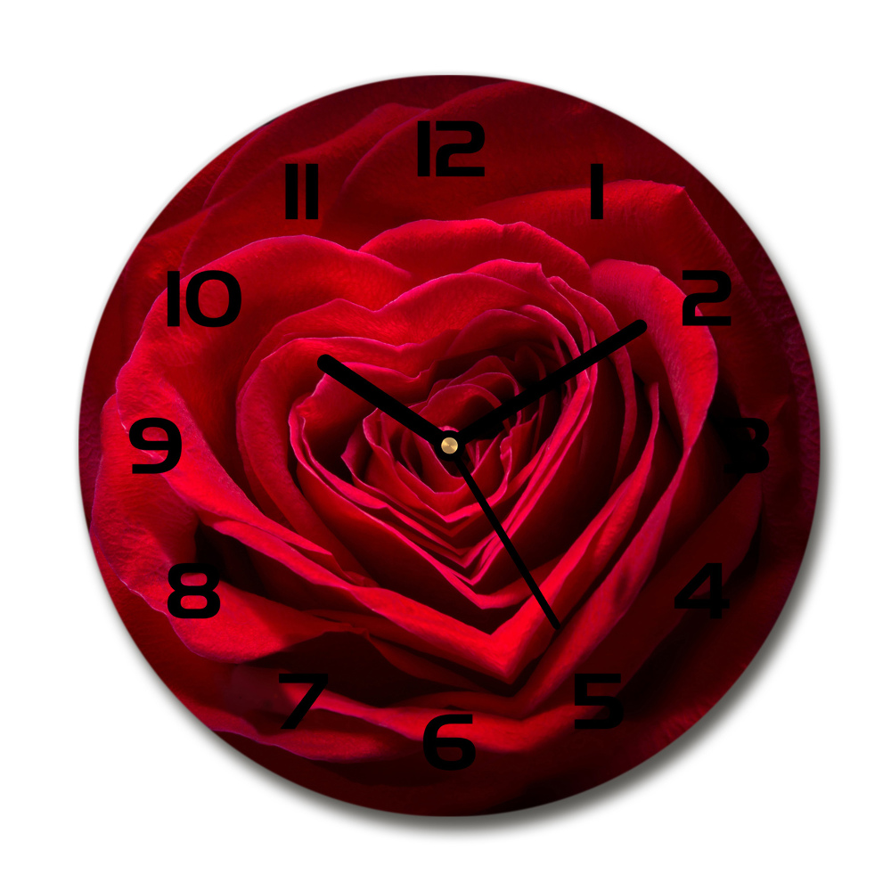 Round wall clock Red heart rose