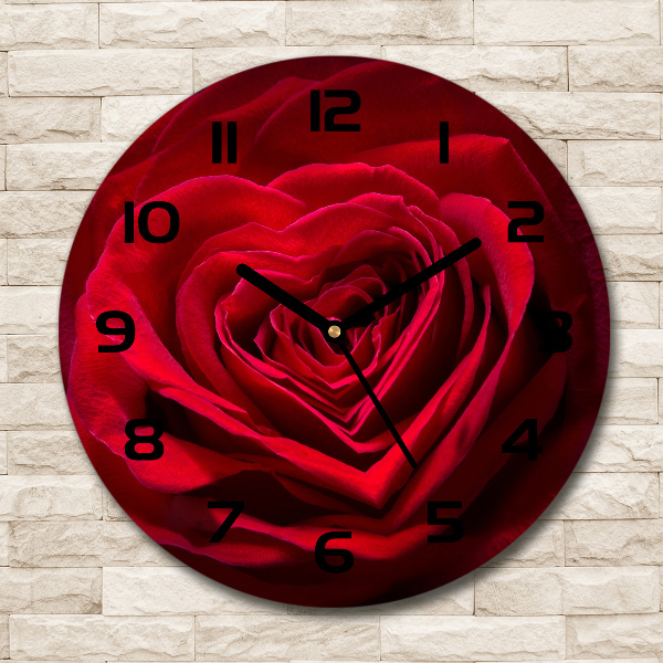 Round wall clock Red heart rose