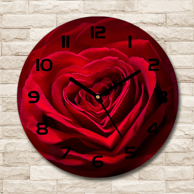 Round wall clock Red heart rose