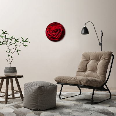 Round wall clock Red heart rose