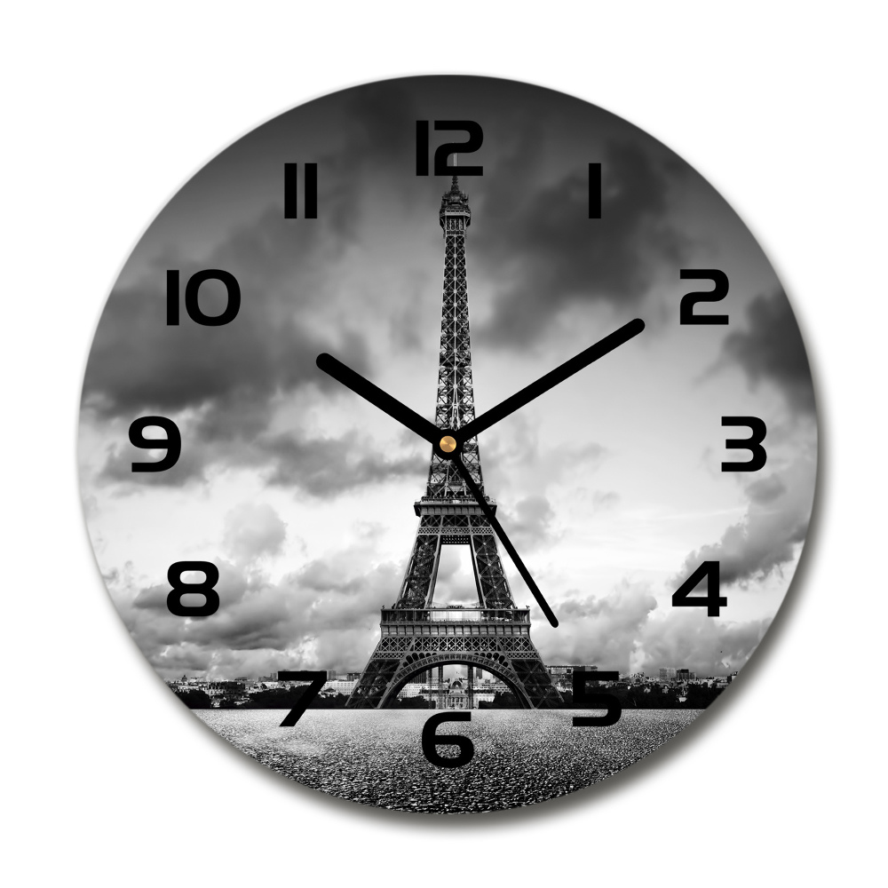 Round glass wall clock Eiffel Paris tower