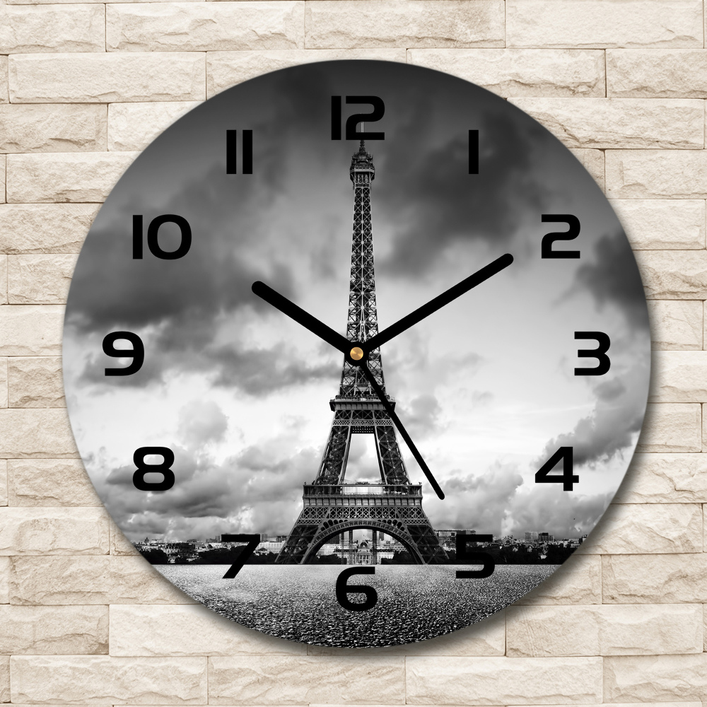 Round glass wall clock Eiffel Paris tower