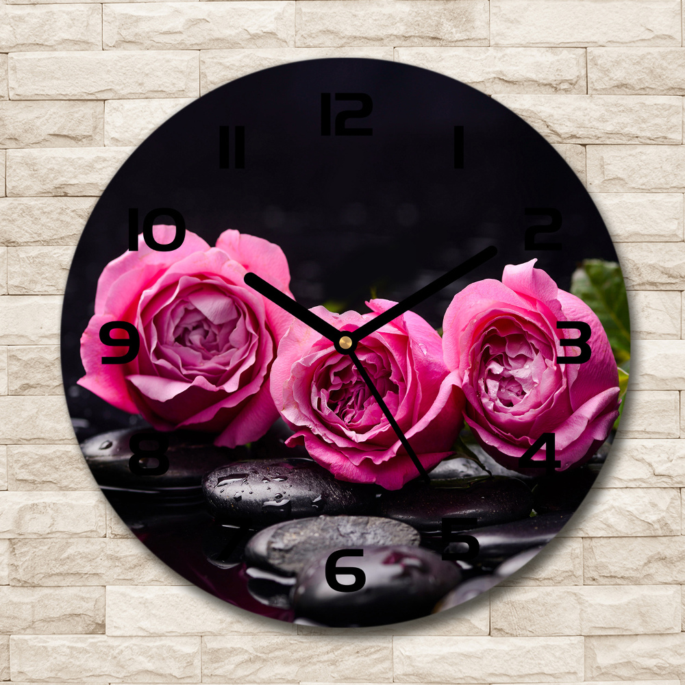 Round wall clock Pink roses