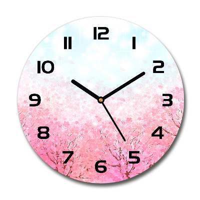 Round glass clock Cherry blossoms