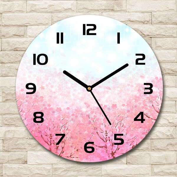 Round glass clock Cherry blossoms