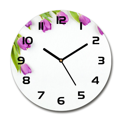 Round glass clock Violet tulips