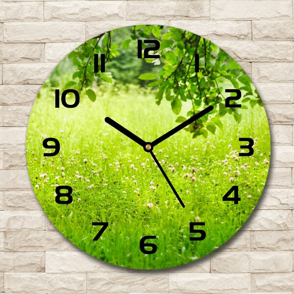 Round wall clock Green meadow