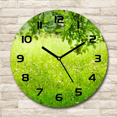 Round wall clock Green meadow