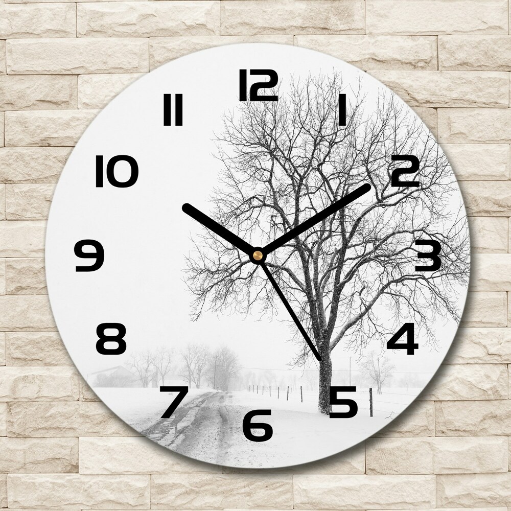 Round wall clock Winter tree