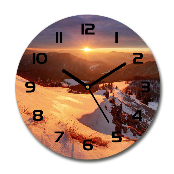 Round clock glass Winter in the mountains