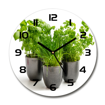 Round wall clock Herbs in pots