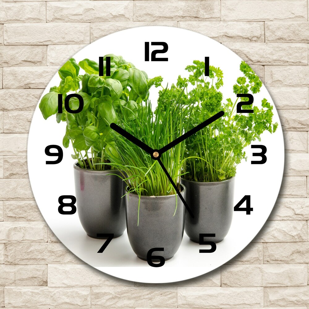 Round wall clock Herbs in pots