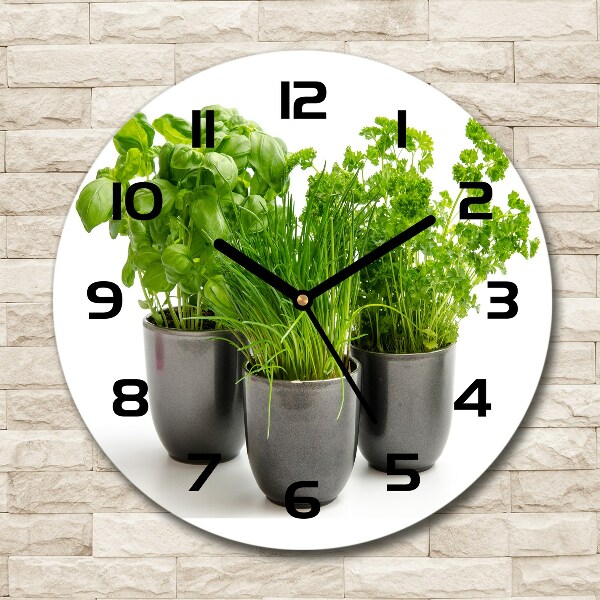 Round wall clock Herbs in pots