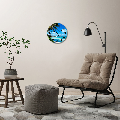 Round glass wall clock Tropical beach