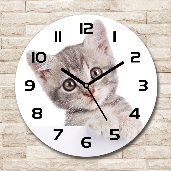 Round glass wall clock Gray cat