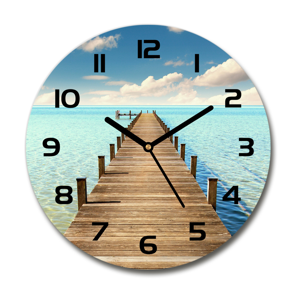 Round glass wall clock Wooden pier