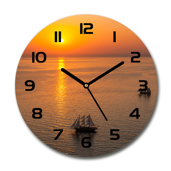 Round glass clock Sunset sea