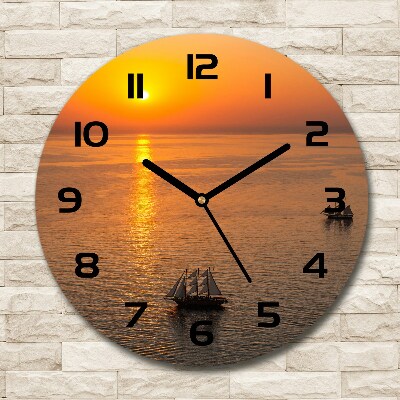 Round glass clock Sunset sea