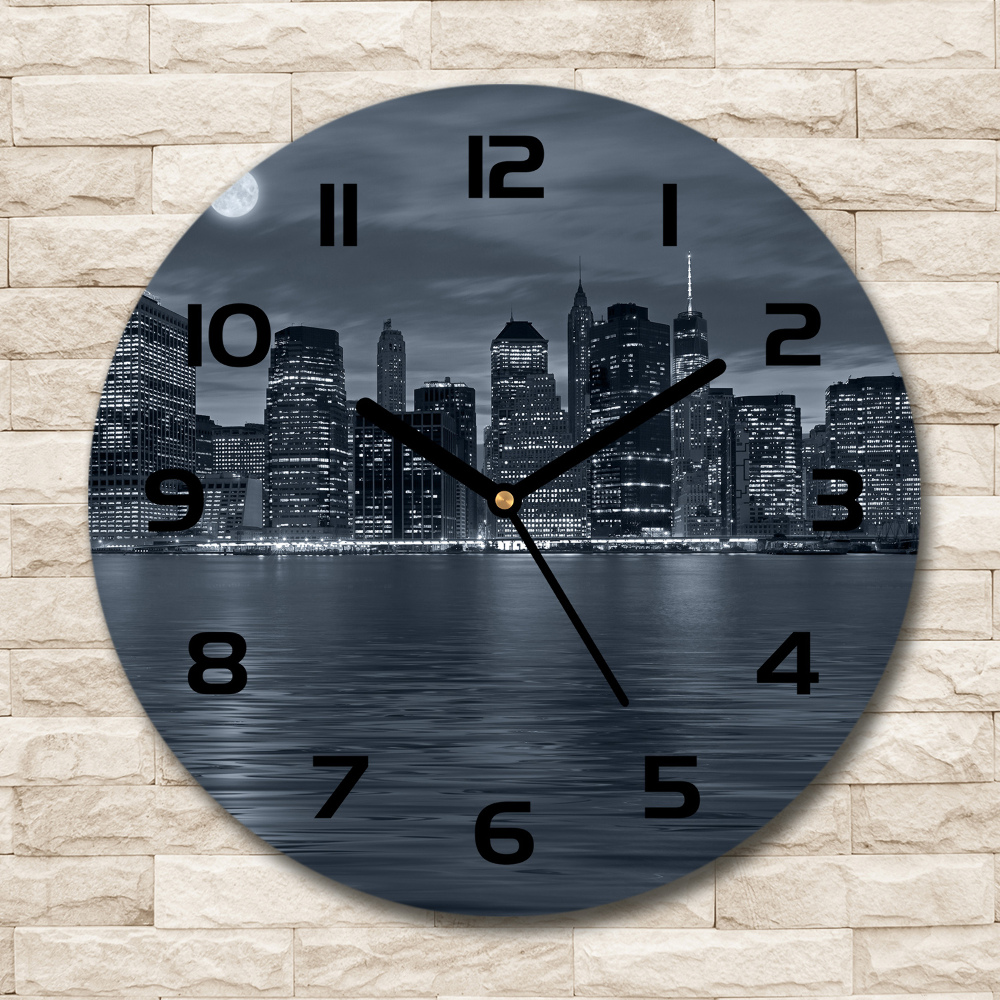 Round wall clock New York at night