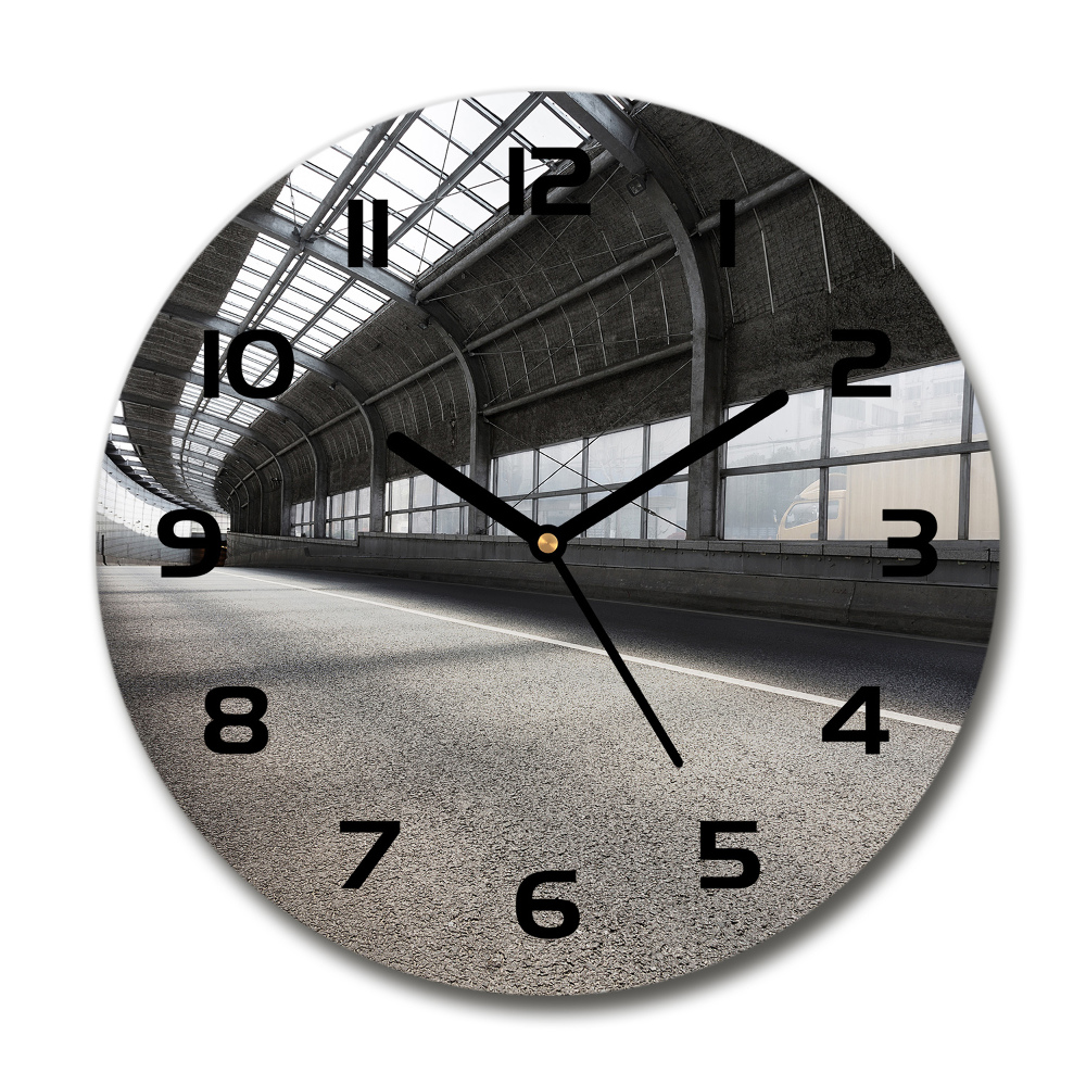 Round glass wall clock Road in the tunnel