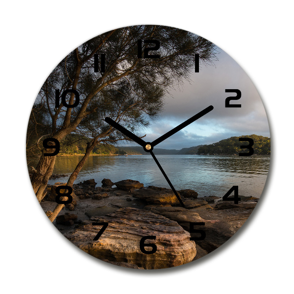 Round glass wall clock Tree by the river