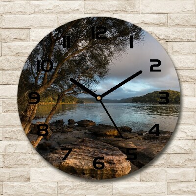 Round glass wall clock Tree by the river