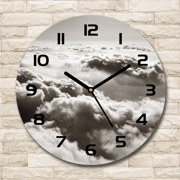 Round glass wall clock Bird's flight clouds