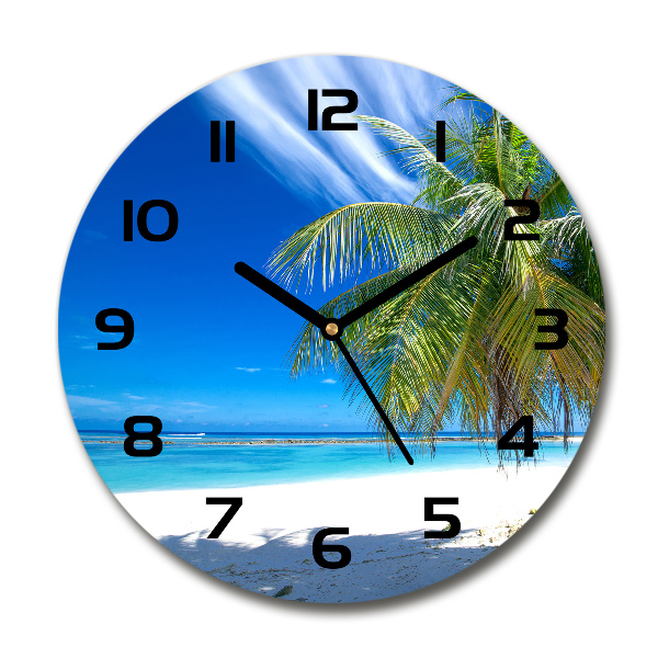 Round glass wall clock Tropical beach