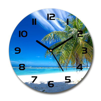 Round glass wall clock Tropical beach