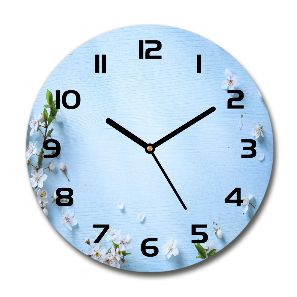 Round wall clock Cherry background flowers