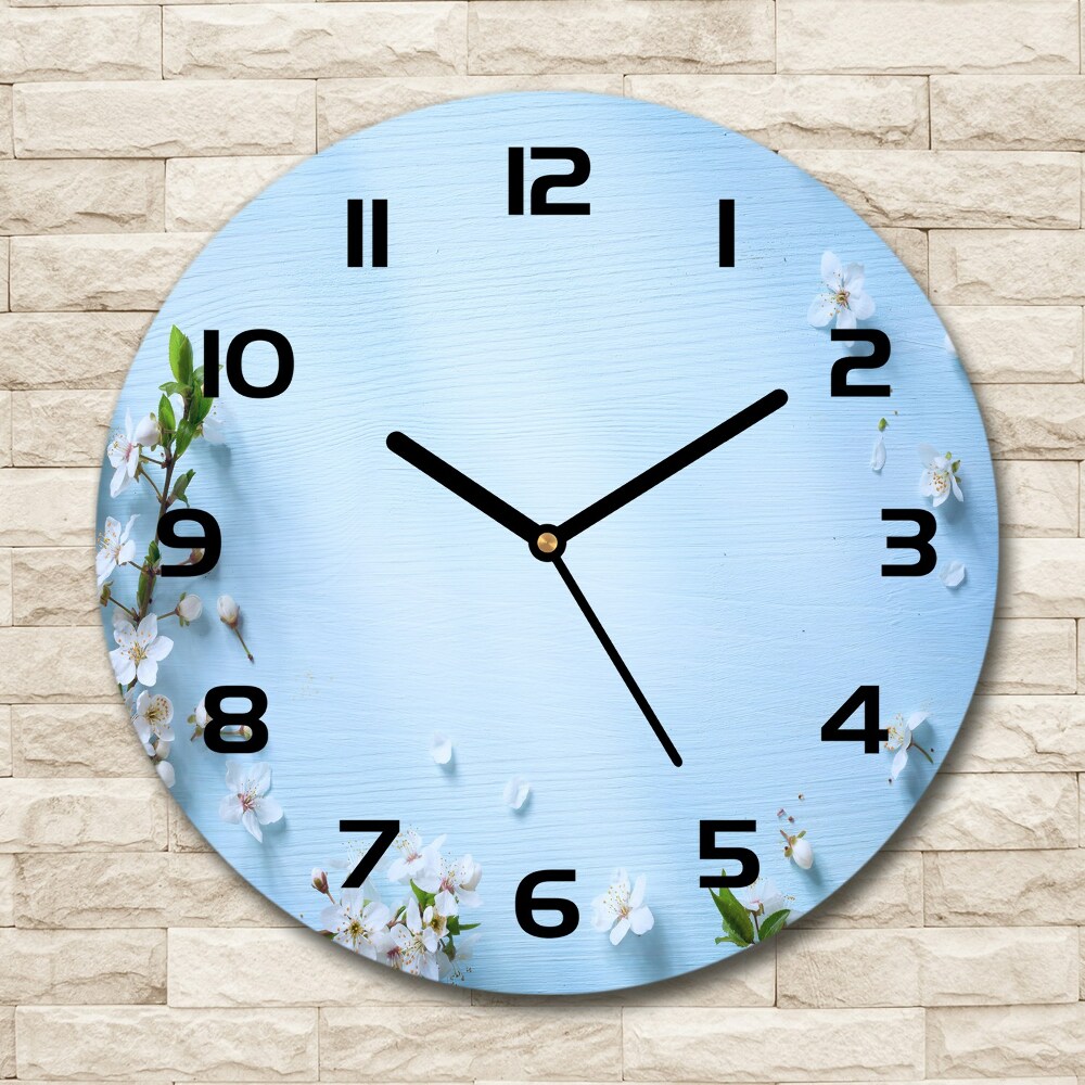 Round wall clock Cherry background flowers