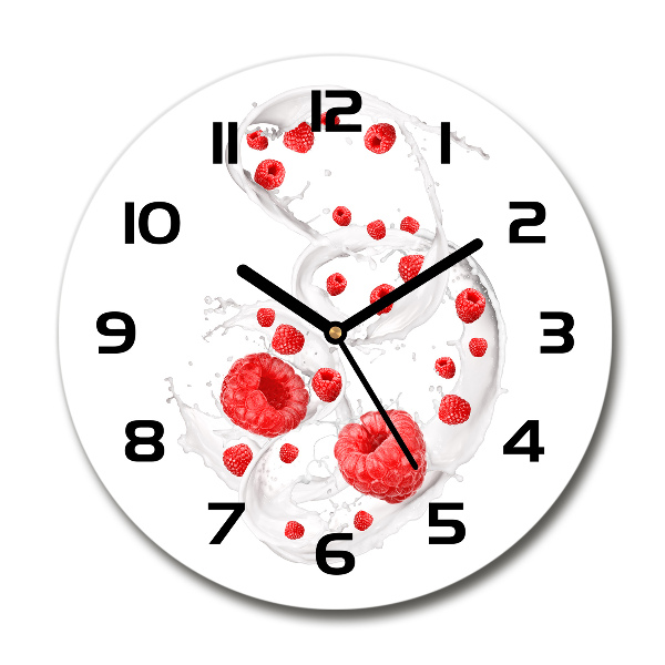 Round wall clock Raspberries with milk