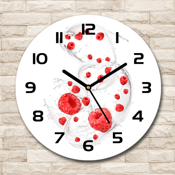 Round wall clock Raspberries with milk